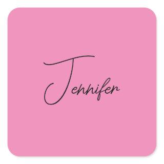 Trendy Minimalist Modern Plain Simple Pink Color Square Sticker