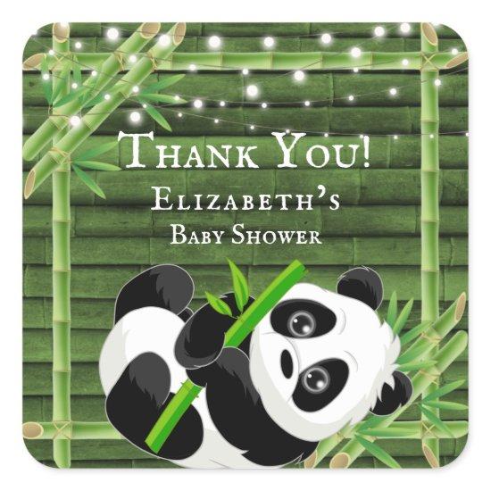 Trendy Panda Bear Bamboo Baby Shower Thank You Square Sticker