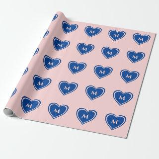 Trendy Pink Blue Heart Monogram Valentine`s Wrappi