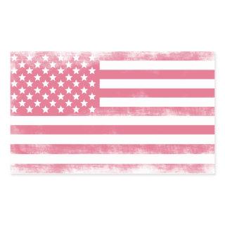 Trendy Pink Grunge American Flag Rectangular Sticker