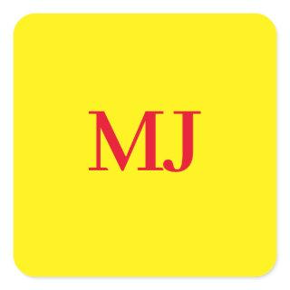 Trendy plain simple yellow red monogram initials square sticker