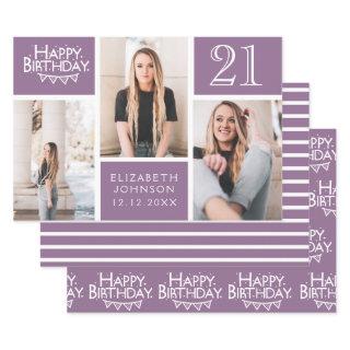 Trendy Purple Photo Collage 21st Birthday   Sheets