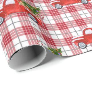 Trendy Red Plaid Vintage Christmas Truck Holiday