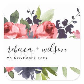 TRENDY RED ROSE PEONY FLORAL BUNCH LOVE  WEDDING SQUARE STICKER
