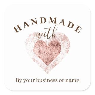 Trendy Rose Gold Effect Handmade with Love Artisan Square Sticker
