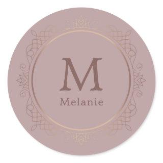 Trendy Rose Gold Monogram Elegant Template Classic Round Sticker