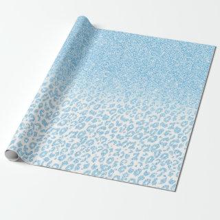 Trendy Sky-Blue Glitter Leopard Print Ombre Design