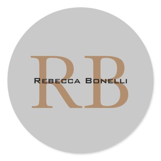 Trendy Style Monogram Minimalist Plain Add Name Classic Round Sticker