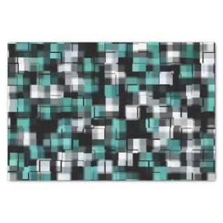 Trendy Teal Green Blue Black White Abstract Plaid Tissue Paper
