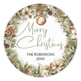 Trendy terracotta and sage green holly ball classic round sticker