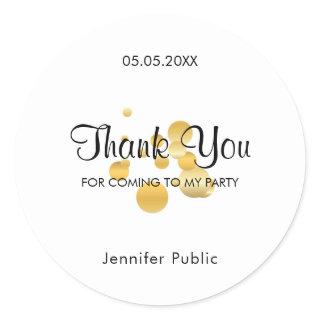 Trendy Thank You Script Gold Confetti Template Classic Round Sticker