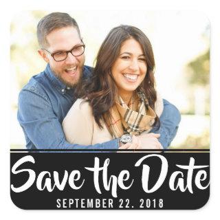 Trendy Typography | Custom Photo Save The Date Square Sticker