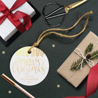 Trendy Typography Script Merry Christmas Foil Favor Tags