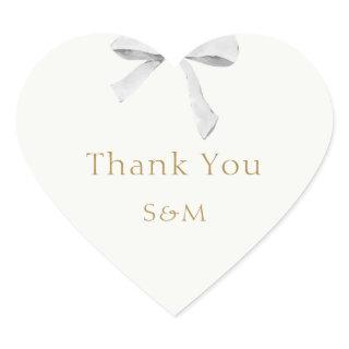Trendy White Ribbon Wedding Thank You Heart Sticker