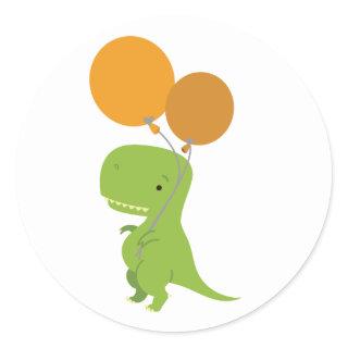 Trex with Balloons // Roar I'm Four Series Classic Round Sticker