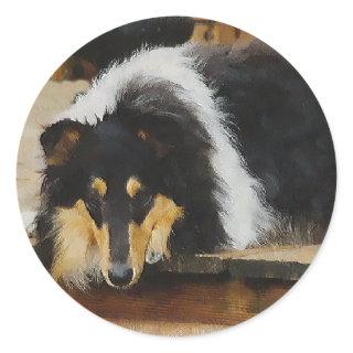 Tri-Color Rough Collie Gifts Classic Round Sticker