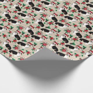 tri colored corgi poinsettia gift wrap