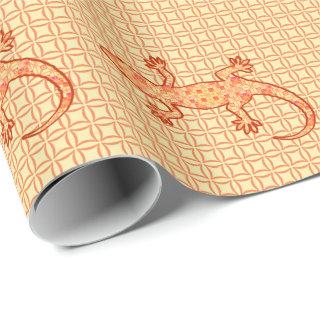 Tribal batik Gecko - coral and light orange
