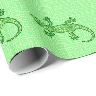 Tribal batik Gecko - lime and emerald green
