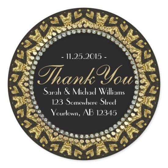 Tribal HeART Deco Gold Black Thank You Stickers