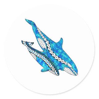 Tribal Orca Whales Classic Round Sticker