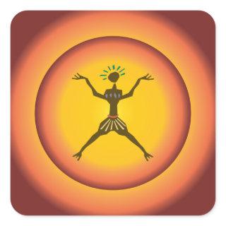 Tribal Primitive Man Glowing Sun Design Square Sticker