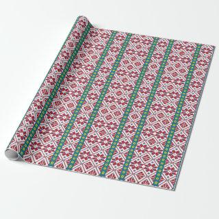 Tribal red, blue, and white star geometric pattern