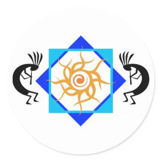 Tribal Sun and Kokopelli Classic Round Sticker