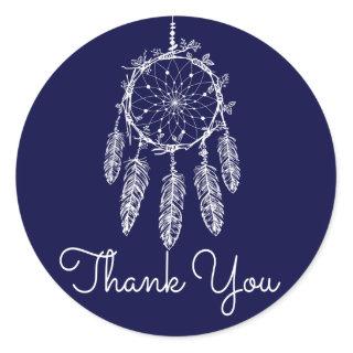 Tribal Thank You Dream Catcher Navy Blue Classic Round Sticker
