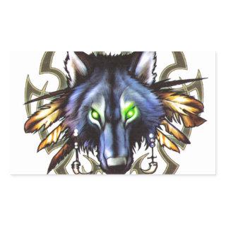 Tribal wolf tattoo design rectangular sticker
