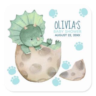 Triceratops Dinosaur Boy Baby Shower Square Sticker