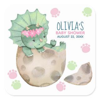 Triceratops Dinosaur Girl Baby Shower Square Sticker