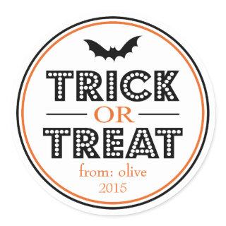 Trick Or Treat Bat Favor Sticker (Black / Orange)
