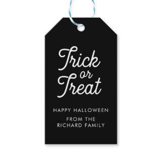 Trick or Treat Halloween Black with White Text Gif Gift Tags