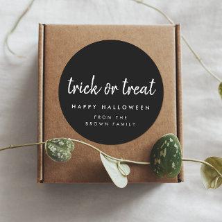Trick or Treat | Happy Halloween Modern Black Classic Round Sticker