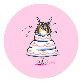 Tricolor Pomeranian Cake Trick Classic Round Sticker