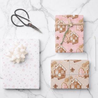 Trio Gingerbread Houses Stars Cinnamon Stick Pink  Sheets