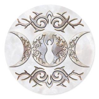 Triple Moon Moonstone Goddess Classic Round Sticker