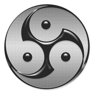 Triple Yin Yang - Metal & Glossy Black Classic Round Sticker