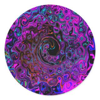 Trippy Black and Magenta Retro Liquid Swirl Classic Round Sticker