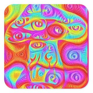 trippy colorful psychedelic mushroom square sticker