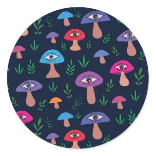 Trippy psychedelic  mushroom eyes    classic round sticker