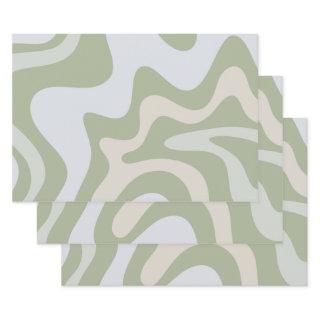 Trippy Retro Sage Green Swirls Abstract Pattern  Sheets