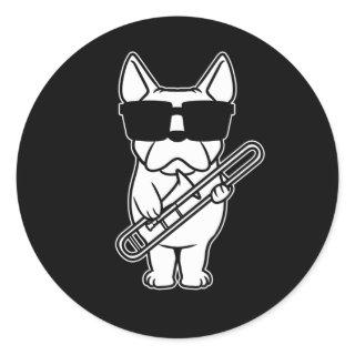 Trombonist Trombone Player Dog With Trombone Classic Round Sticker