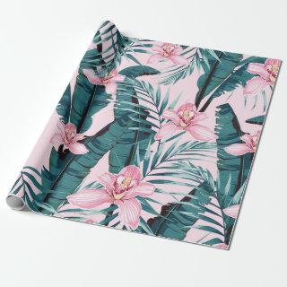 Tropic summer painting seamless pattern with palm