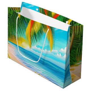 Tropical Beach Palm Tree Scene Large Gift Bag