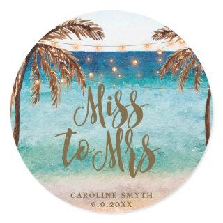 tropical beach scene miss to mrs favors sticker