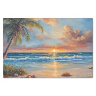Tropical Beach Sunset with Palm Trees  Tissue Paper