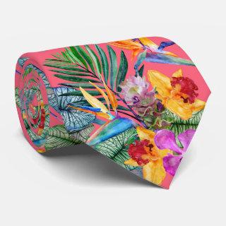 Tropical Bird Of Paradise And Orchid Spring Garden Neck Tie