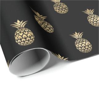 Tropical Black Gold Pineapple Pattern